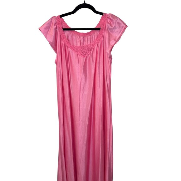 Vintage Pink Nylon Nightgown Lace Trim USA Made Size 44 Plus XL Sheer Nightie - Picture 1 of 6